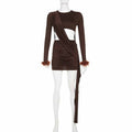 Long Sleeve Irregular Hollow-out Ruffle Hip Skirt