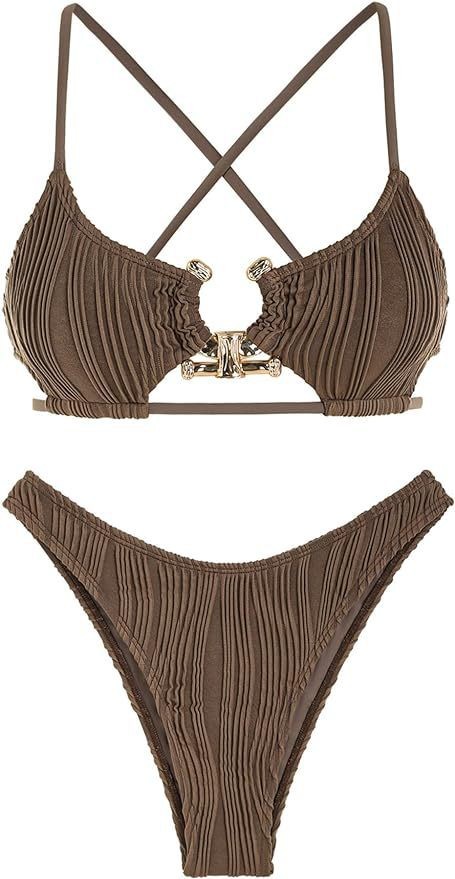 Women's Fashion Split High Waist Briefs Cross-halterneck Swimsuit