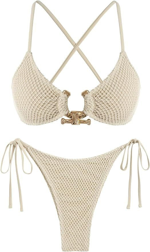 Women's Fashion Split High Waist Briefs Cross-halterneck Swimsuit